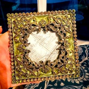 Picture frame 4 1/2 x 4 1/2 green with crystal.